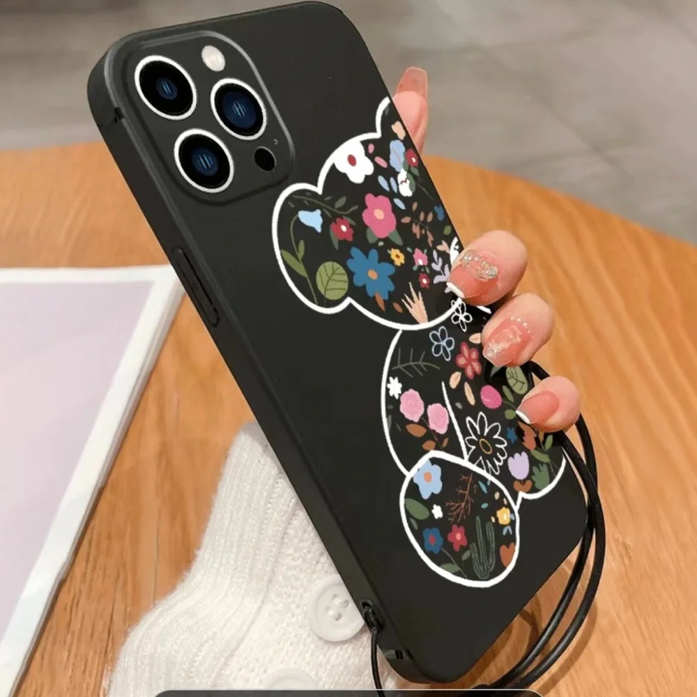 Brand New Gorgeous Floral Bear Phone Case with Lanyard for iPhone 14 Pro Max